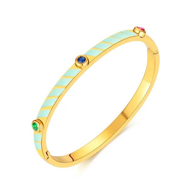Light luxury design titanium steel candy colour striped inlaid zirconia stainless steel bracelet ladies fashion stackable color
