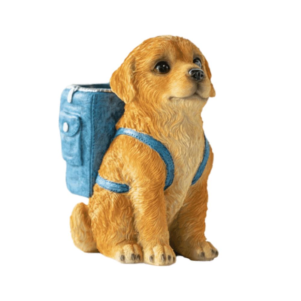 Cute Design Golden Retriever Dog Pen Holder Cartoon Style Creative Sculpture Pen Holder Large Capacity Resin Desktop Organizer
