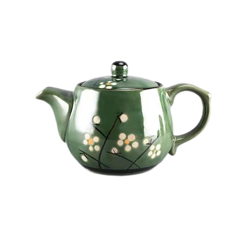 Simple Household Tea Set Ceramic Teapot Teacup Tea Kettle Korean Hand-Painted Green Glaze 9-Head Pot Lid