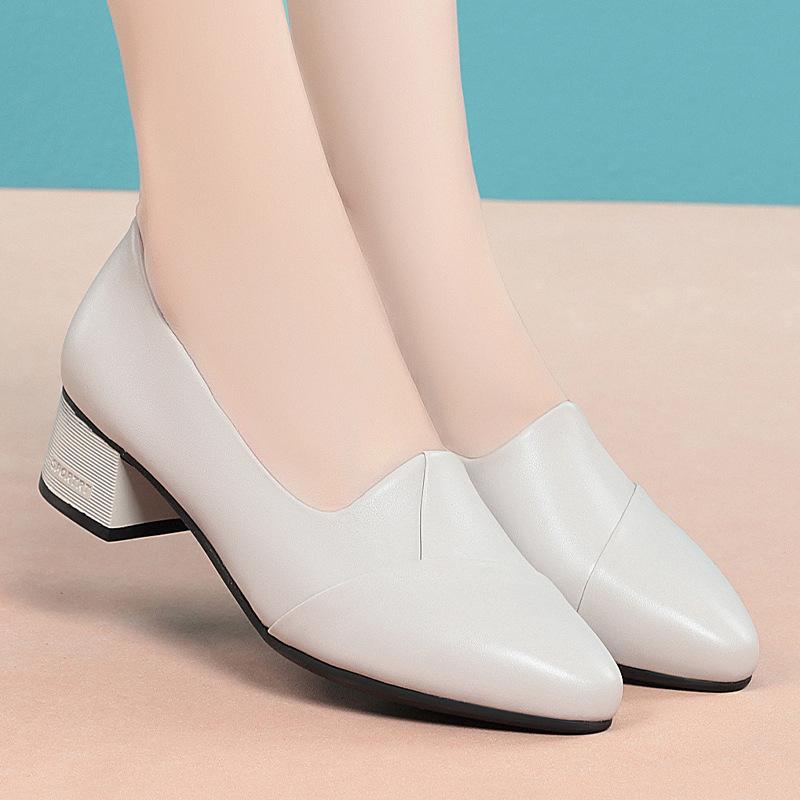 Модные женские туфли на высоком каблуке Модные туфли-лодочки Женские туфли с острым носком Мягкая кожа Повседневные туфли-одиночки Удобные туфли на толстом каблуке для мам