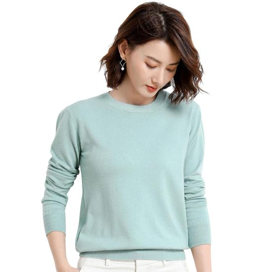 Женские зимние топы, однотонные, с круглым вырезом, с длинным рукавом, свитер, свободный
