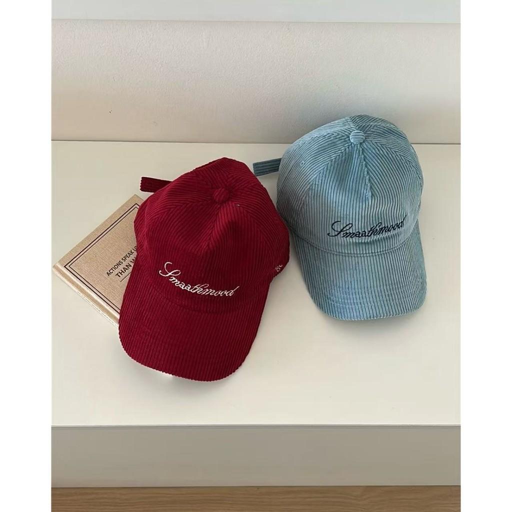 Embroidered Corduroy Baseball Cap With Letter Design For Casual Winter Wear