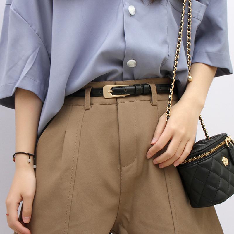 Женский поясной ремень, винтажный, минималистский, тонкий, повседневный, универсальный, с пуговицами, для юбок, джинсов, с украшением на талию, 100% пряжка