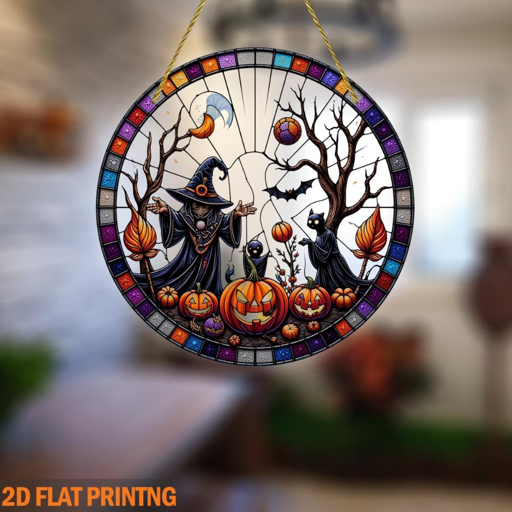 Плоский акриловый 2D жуткий подвес на окно на Хэллоуин, дизайн с привидением, тыквой и ведьмой, подходит для украшения дома, веранды, сада и вечеринки