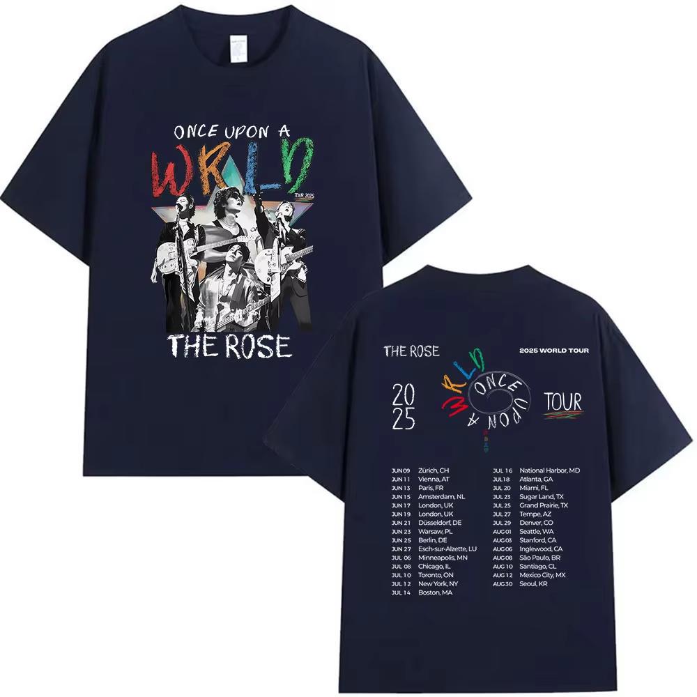 2025 Лето Kpop The Rose Once Upon AWRLD Мировой тур Футболка Мужская Хип-Хоп Корея 100% Чистый Хлопок Печатная Футболка Одежда Футболки