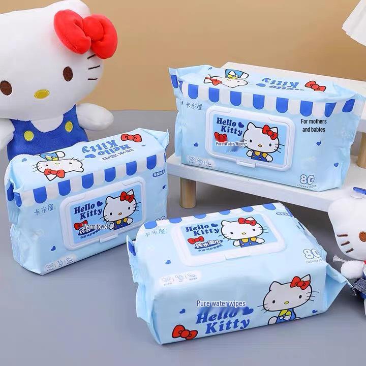 Влажные салфетки Sanrio Hello Kitty для малышей, 80 штук - Плотные одноразовые полотенца для очищения рук и рта