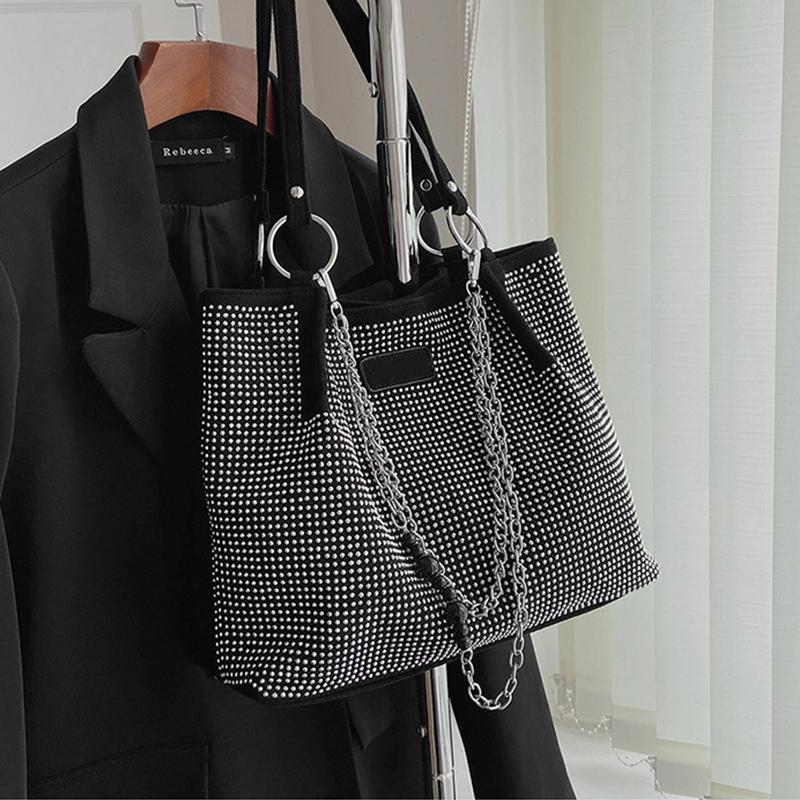 Yogodlns Luxury Rhinestone Bucket Tote Bag Women Fashion Large Capacity Handle Shopping Shoulder Bag