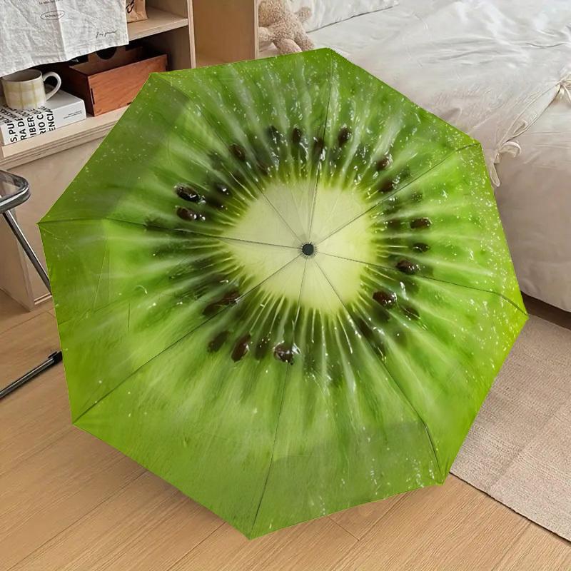 1pc Kiwi Fruit Fashionable Automatic Opening/Closing Folding Umbrella with 8 Iron Bones, Plastic Handle yy251015056