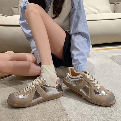 Ретро полированное серебро женские новые универсальные туфли на шнуровке спортивные и повседневные туфли на плоской подошве прилив