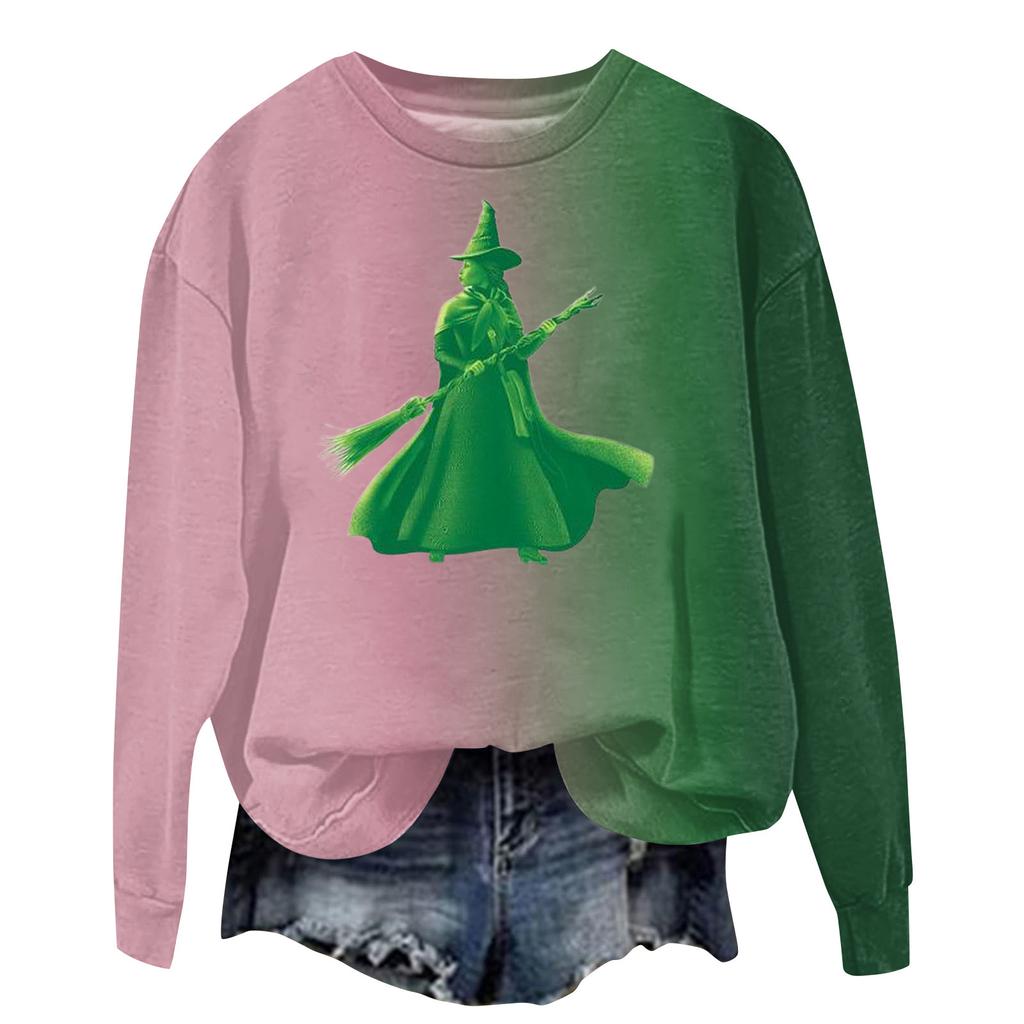 Женская модная повседневная футболка с рукавами реглан и принтом ведьмы с круглым вырезом