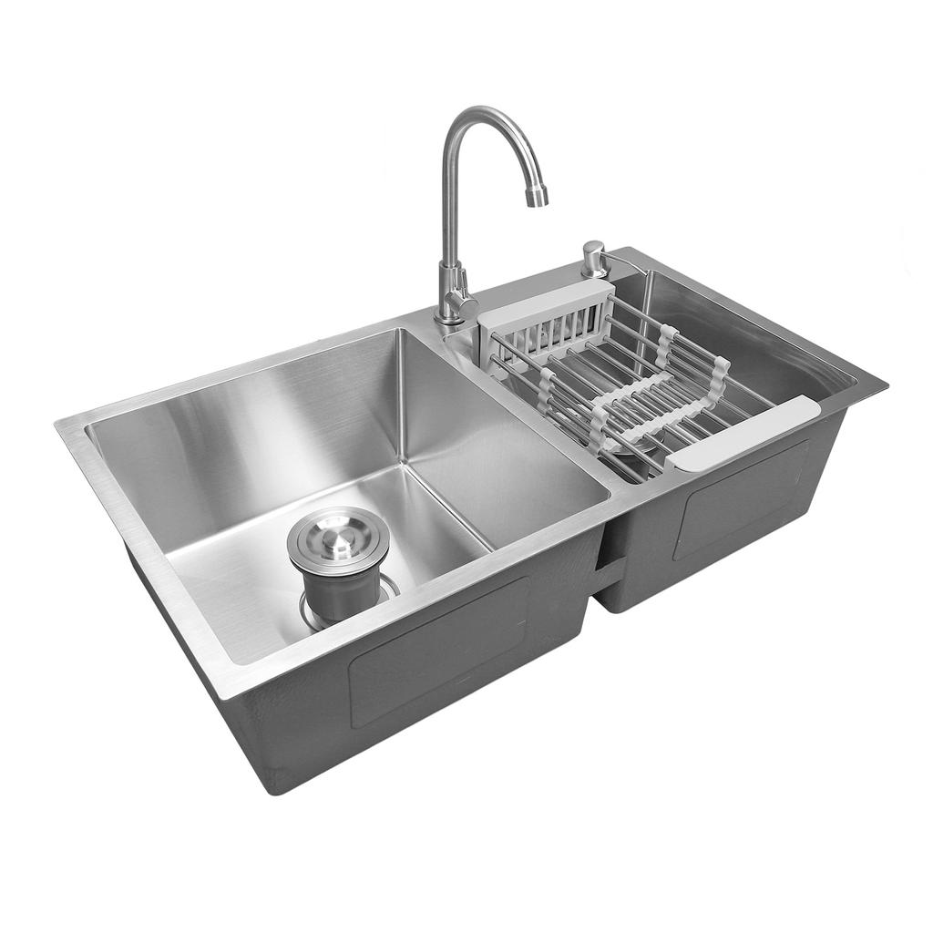 Кухонная мойка с двумя чашами, профессиональная современная стильная кухонная мойка из нержавеющей стали с краном и т. д.