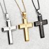 Stainless Steel Chunky Punk Printing Cross Pendant Necklace for Women Men Religious Prayer Faith Charms Chain Metal Jewelry Gift