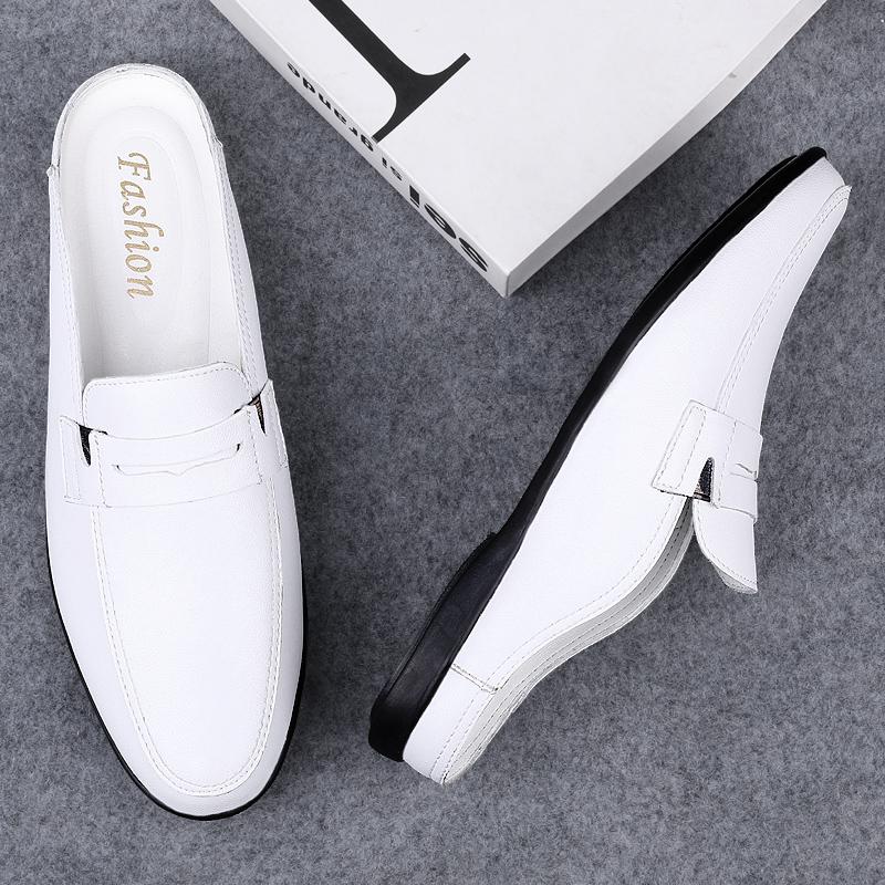 Fashion Handmade Loafers Summer Slip On Half Shoes for Men Genuine Leather Slippers Casual Breathable Comfy Male Muller Shoes Half Drag