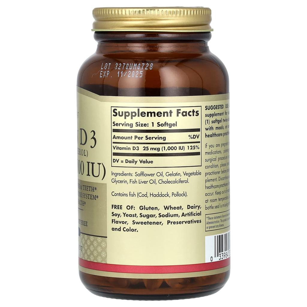 Vitamin D3 (Cholecalciferol), 25Mcg (1,000Iu), 250 Softgels