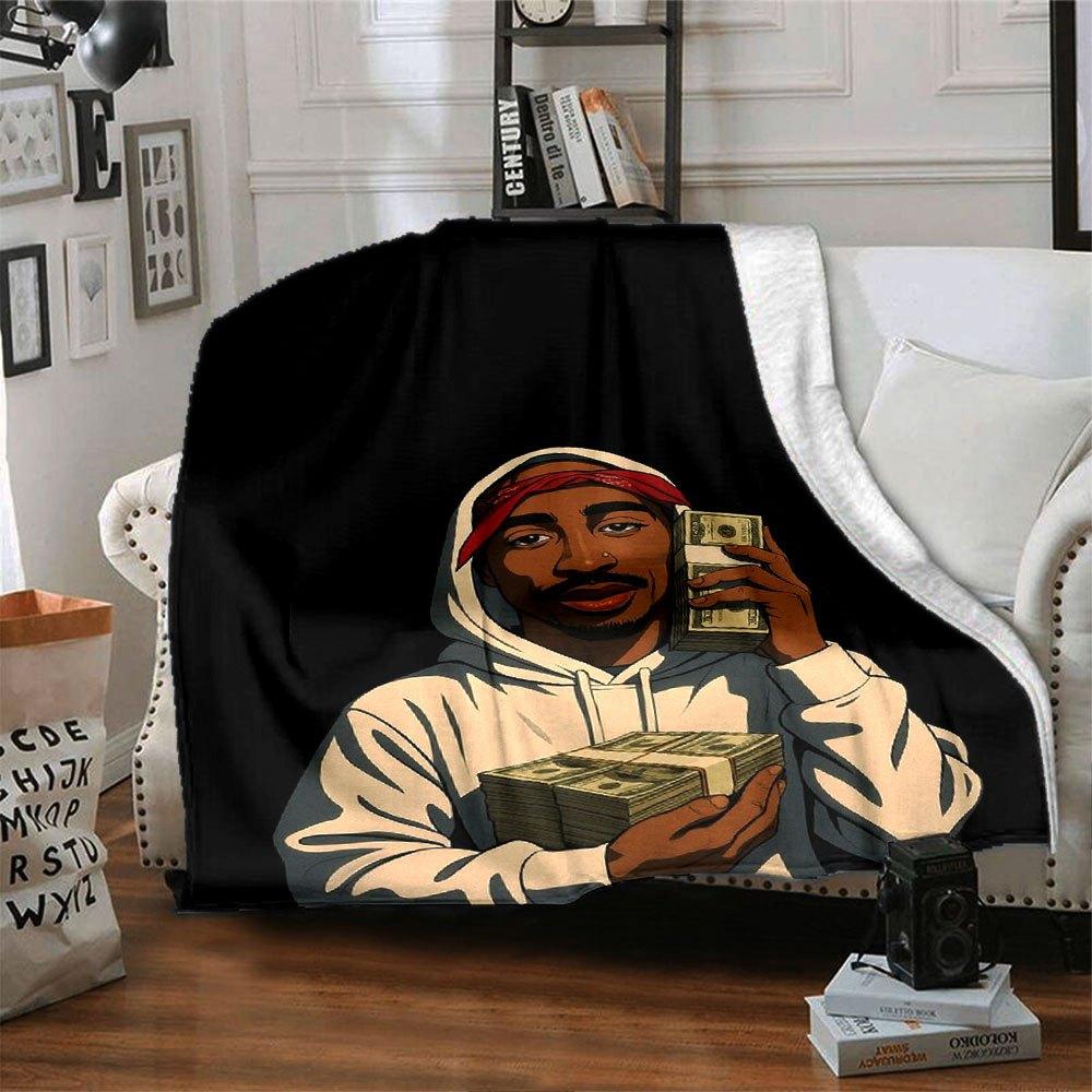 1 шт. Плед в стиле Hip Hop 2Pac, Мягкий, Легкий, Для всех сезонов, Многоцелевой плед для дивана, кровати, офиса и пикников, Французский стиль с культовыми обложками альбомов и цитатами