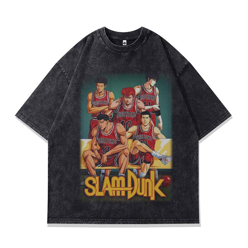 Washed Vintage Men'S T-Shirt American Retro Animation Digital Printing Small Neckline Short-Sleeved T-Shirt For Men And Women