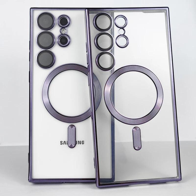 Luxury Plating for Magsafe Magnetic Wireless Charging Case for Samsung Galaxy S25 S24 S23 S22 S21 FE Plus Note 10 20 Ultra Cover