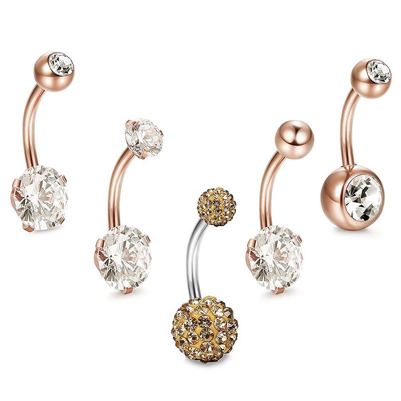 5Pcs/Set Stainless Steel Navel Belly Button Rings Bar Piercing Jewelry