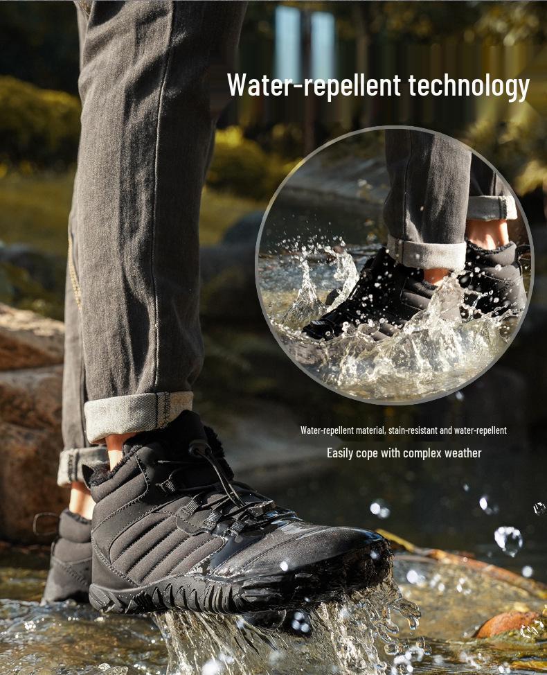 Men's and Women's Winter Non-Slip Waterproof Snow Boots with Thick Sole and Plus Velvet Lining, Barefoot Five-Finger Design.