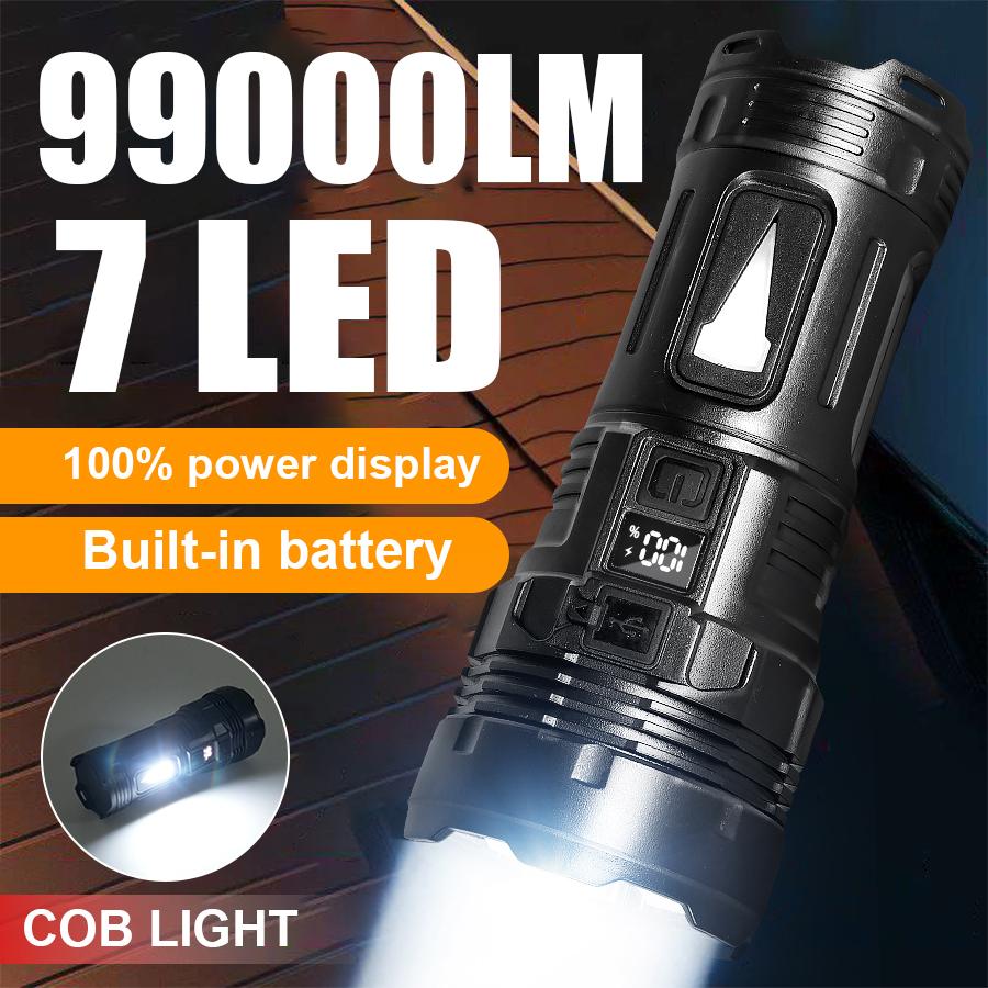 Powerful Flashlight With 7 Lamp Beads Super Tactical Light With COB Side Light Camping Lantern Rechargeable Led Flashlight Torch