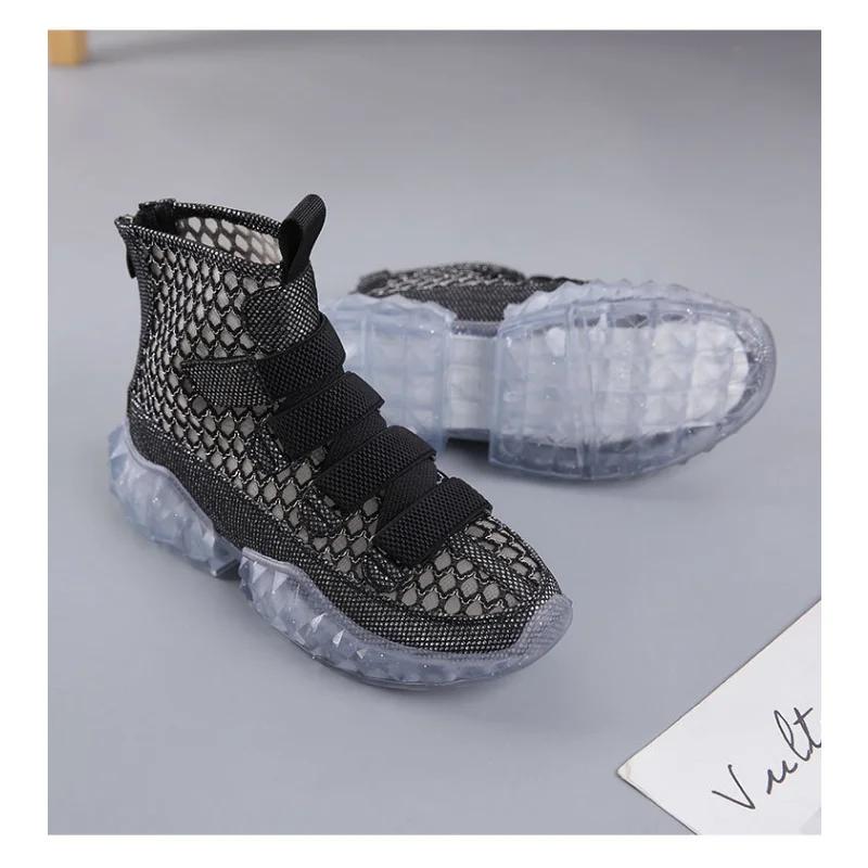 Женские короткие ботинки на плоской подошве 2024 года, новые универсальные летние дышащие и удобные сетчатые ботинки с вырезами, сетчатые ботинки, сандалии для девочек