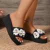 Fashion Fashion Flowers Decor Wedge Slippers Women 2025 Summer Knit Thick Sole Slides Woman Lightweight Platform Beach Vacation Sandals