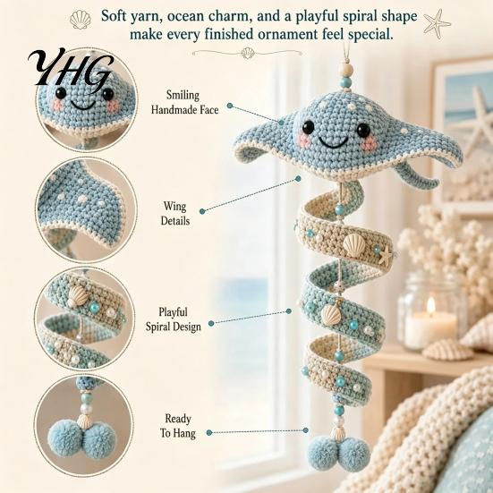 Marine Animal Crochet Patterns Ocean Spiral Kit, Friends Ornament DIY Decoration Set Life Themed Craft Kit for Teens Adults, Handmade Hanging Creative
