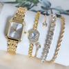 4pcs Women's Classic Gold Plated Alloy Zircon Wristwatch Bracelets Set Engagement Gift for Valentine's Day Party Business Office