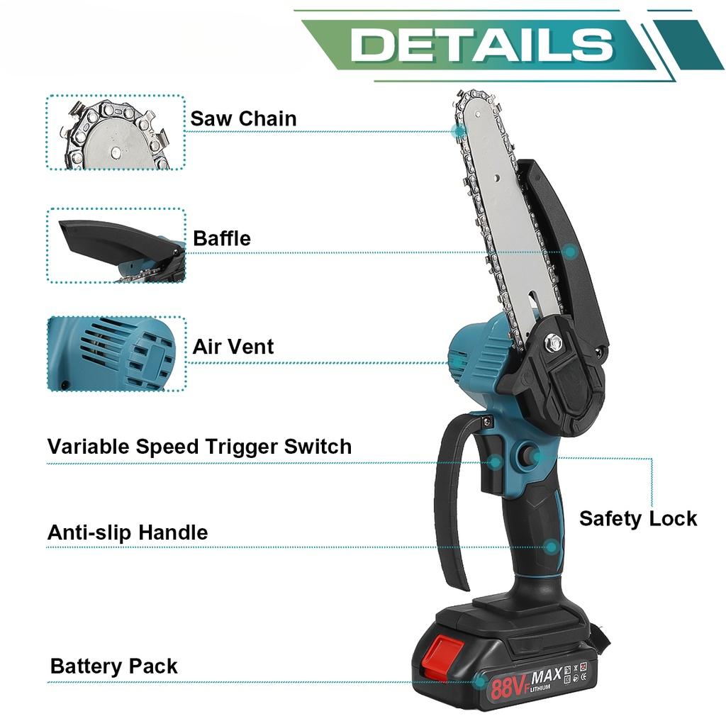 6 Inch 88VF Electric Saw Mini Chainsaw with Li-ion Battery Chains Kit Woodworking Cutter Tool for 18V Battery