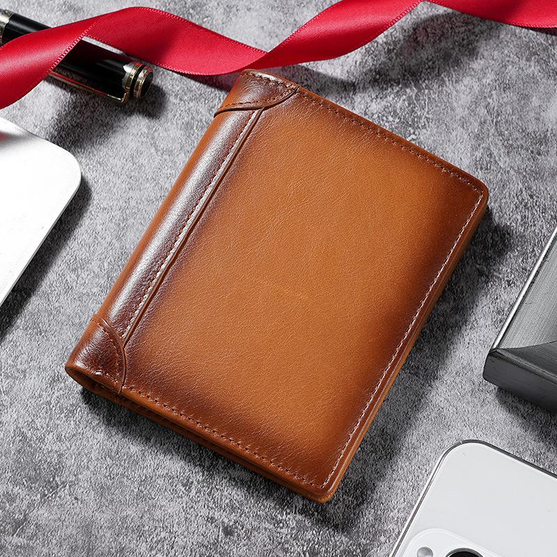 Men Business Wallets Leather Zipper Short Coin Pouch Multi-Card Photo Holder Iron Edge Korean Male Purse