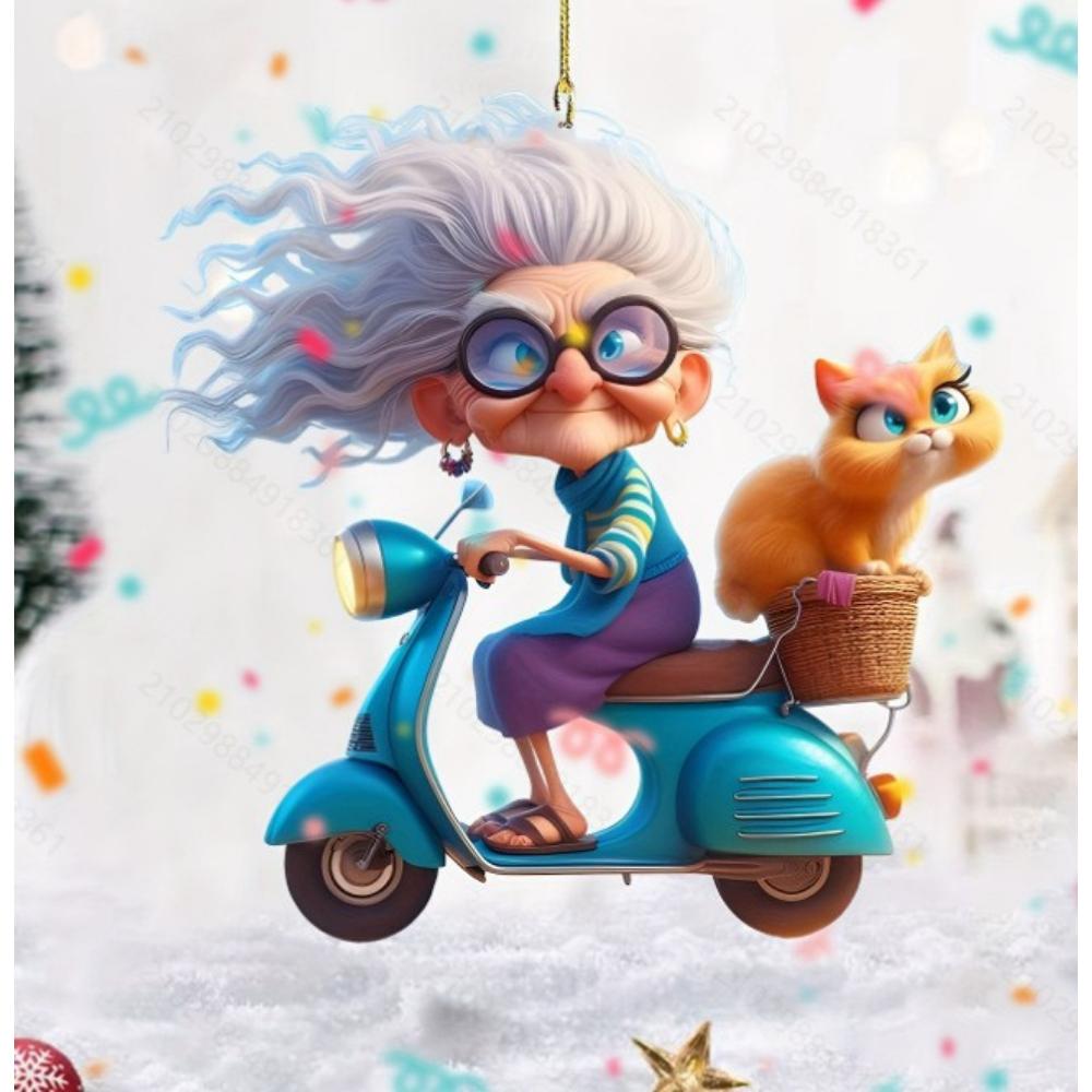 New 2D Flat Acrylic Flat Cartoon Grandma Pendant, Keychain Decoration Car Pendant