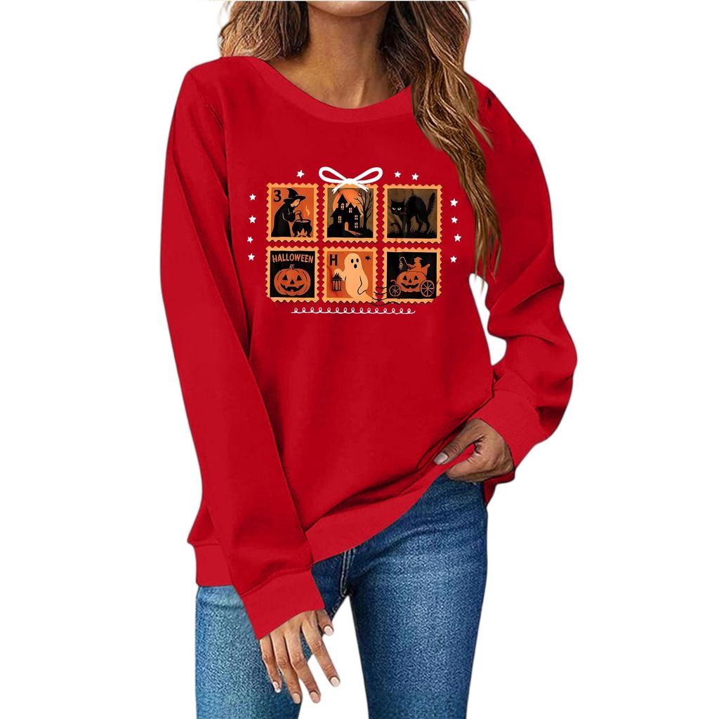 Женская мода повседневный принт повседневный длинный рукав круглый вырез толстовка топ