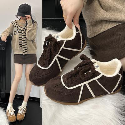 Ретро повседневные пушистые туфли плюшевые немецкие тренировочные туфли женские 2025 осень и зима новые туфли Merad Forrest термохлопковые туфли