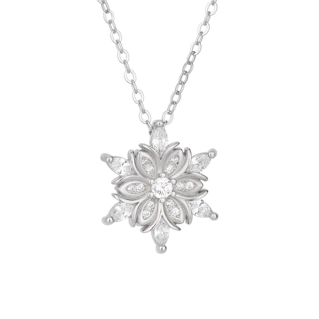 Ожерелье из стерлингового серебра 925 пробы со снежинкой и цирконом - Элегантный рождественский дизайн