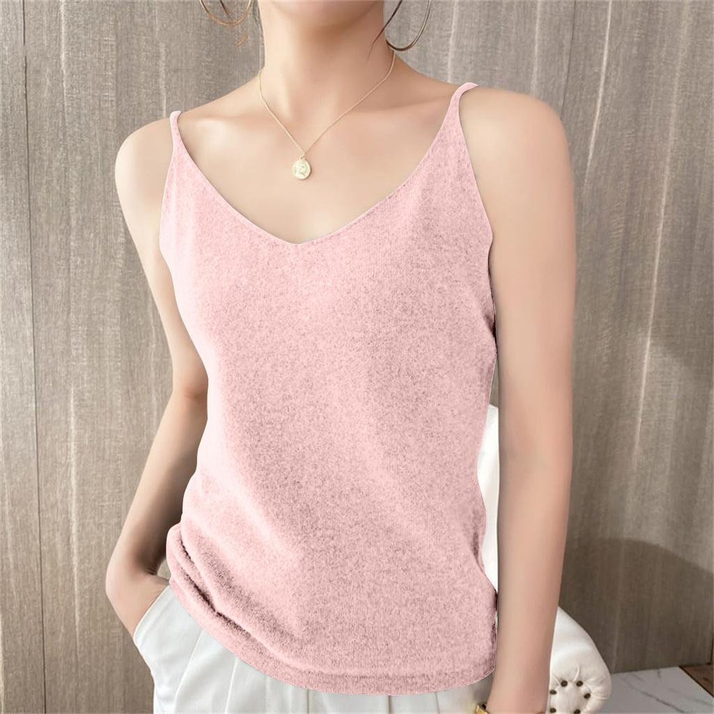 Женские трикотажные топы с V-образным вырезом, повседневные блузки без рукавов, однотонные базовые майки