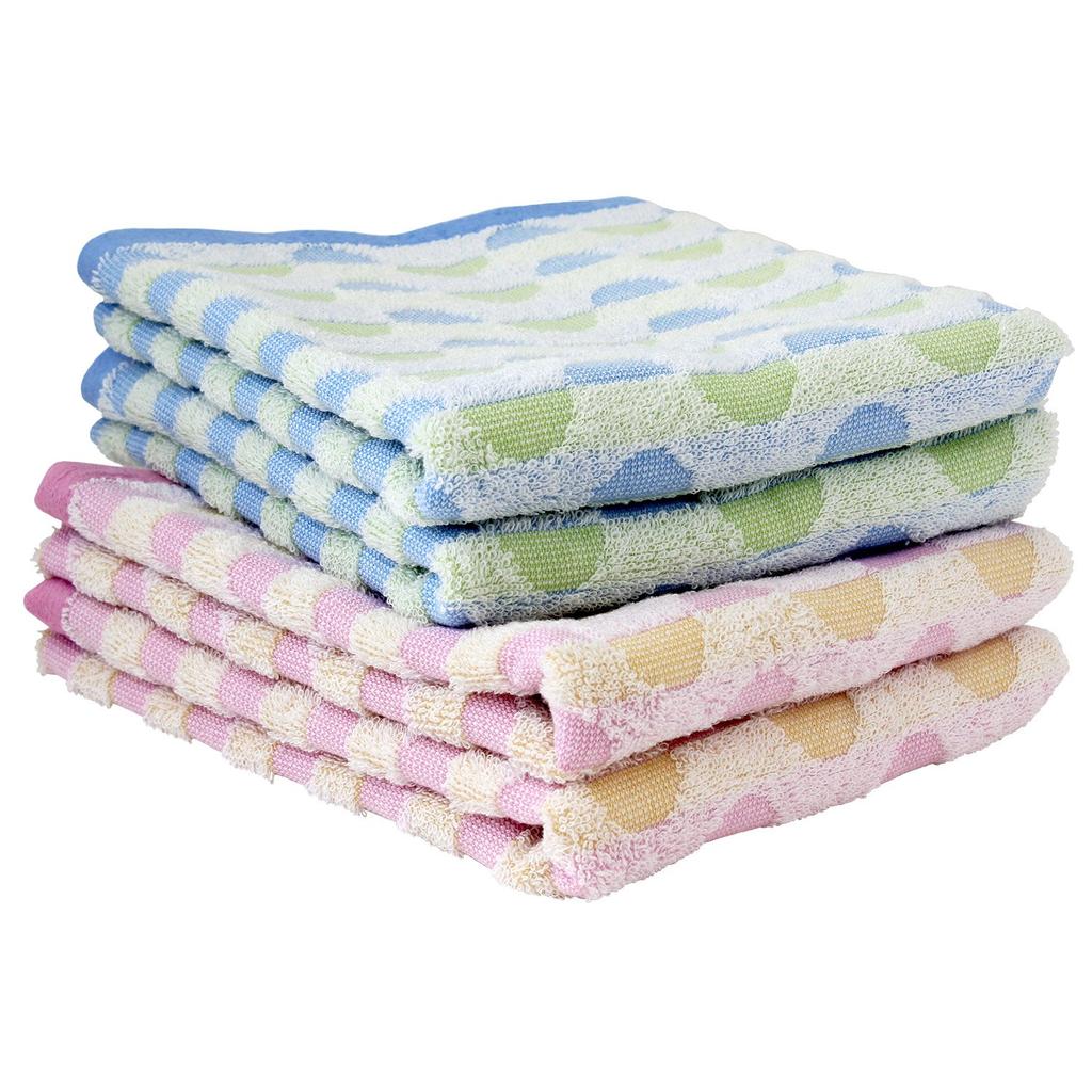 Imabari Towel Certified Face Towel Hiorie Geometric Jacquard Caribbean Set of 4 Assorted 2 Colors 01 Made In Japan Imabari Brand Quick Dry Cotton