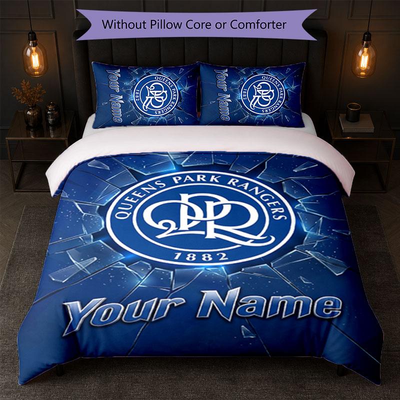 Queens Park Rangers FC Custom Name Text Bedding Set 1 Duvet Cover+2 Pillowcases Soccer Logo Personalized Gift For Special Occasion Bedroom Decor