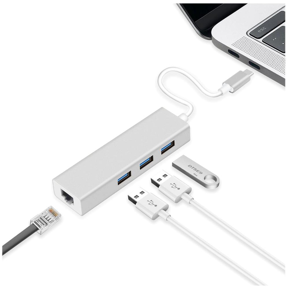Hub usb 3.1 typ c 3x usb 3.0 ethernet rj-45 lan przejściówka stacja