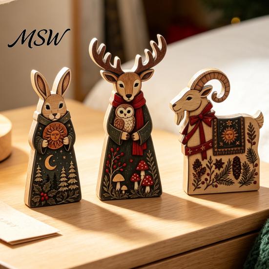 Farmhouse Tiered Tray Decorations Wooden Christmas Tabletop Decor, Rustic Reindeer Animal Figurines, Style Reusable Seasonal Ornaments Holiday