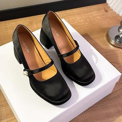 Модная женская массивная обувь на одинарном ходу, весенняя новинка, квадратный носок, мелкий вырез, нескользящая износостойкая обувь на высоком каблуке Мэри Джейн