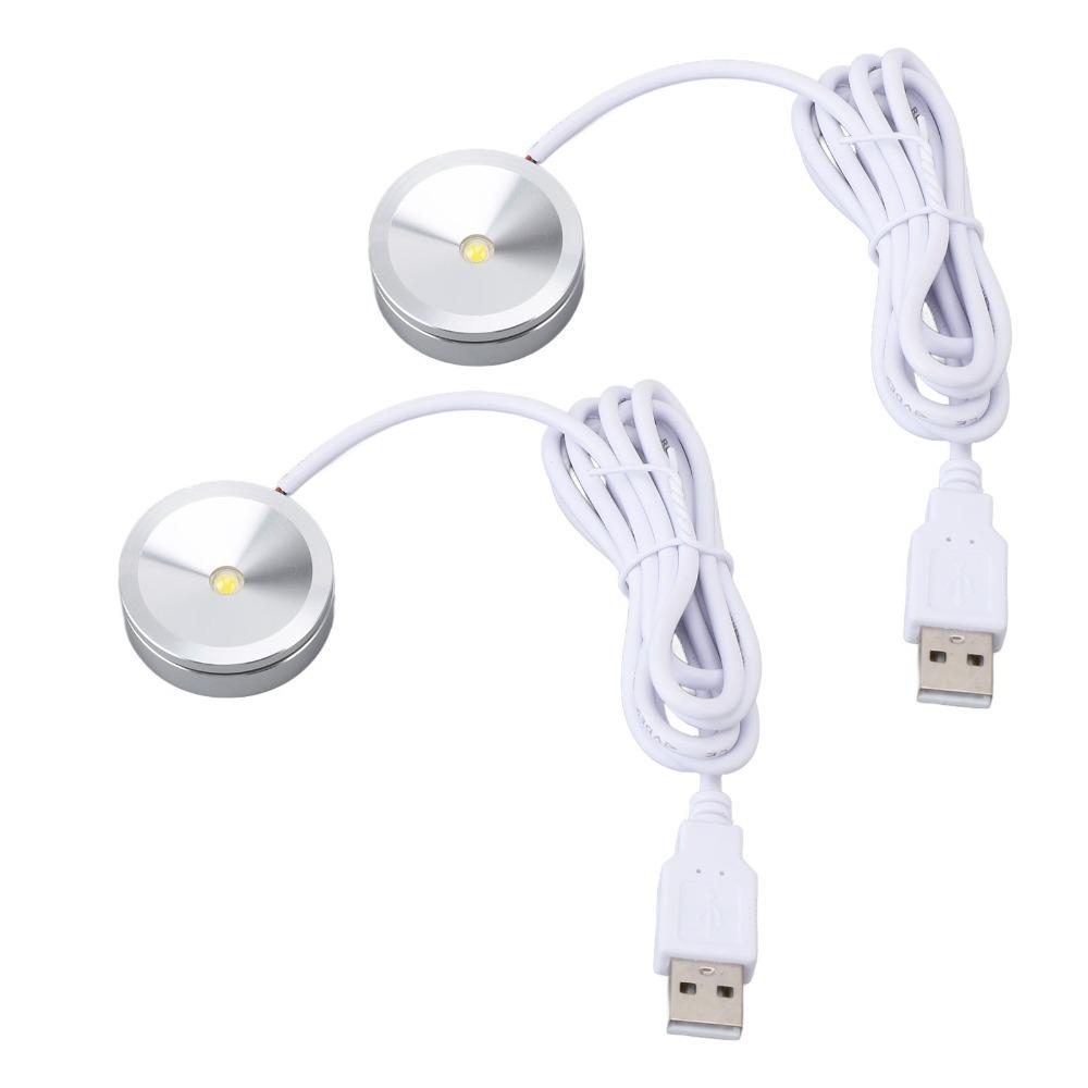 2pcs 5V Small LED Showcase Lamps Round Display Lights USB Mini Spotlights Cabinet Lighting