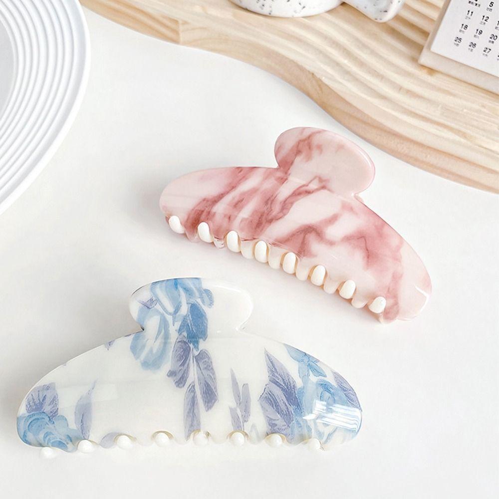 Зажим-акула, узор тушью, заколка для волос, однотонная, для хвостика, девочки