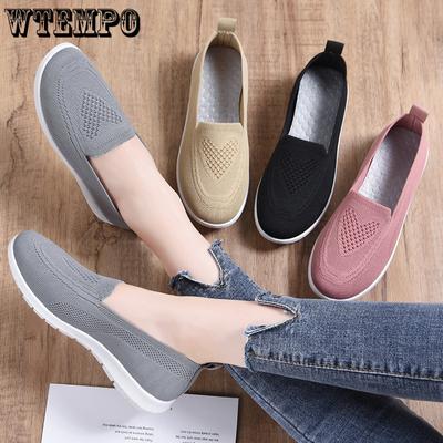 Тканевые туфли Женские летающие тканые туфли Повседневные одинарные туфли Туфли на мягкой подошве для матерей среднего и пожилого возраста