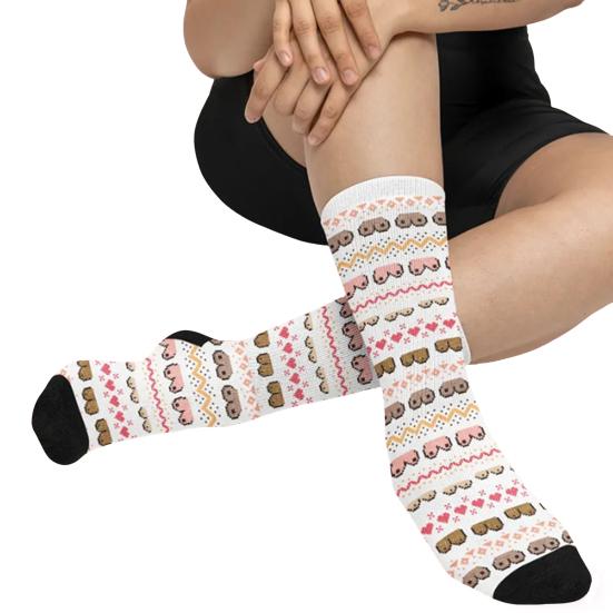 Носки на День святого Валентина, носки с рисунками нахальных грудей, эластичные забавные носки до середины икры для мужчин и женщин, подарок на День святого Валентина, годовщину для него/нее