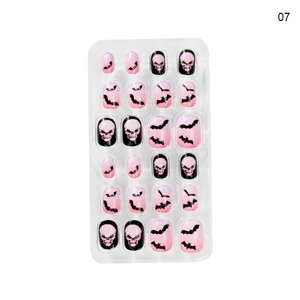 On Halloween Glue Self Bat Fire Nail Art Decorations Manicure Fake Nail Tips Short False Nails
