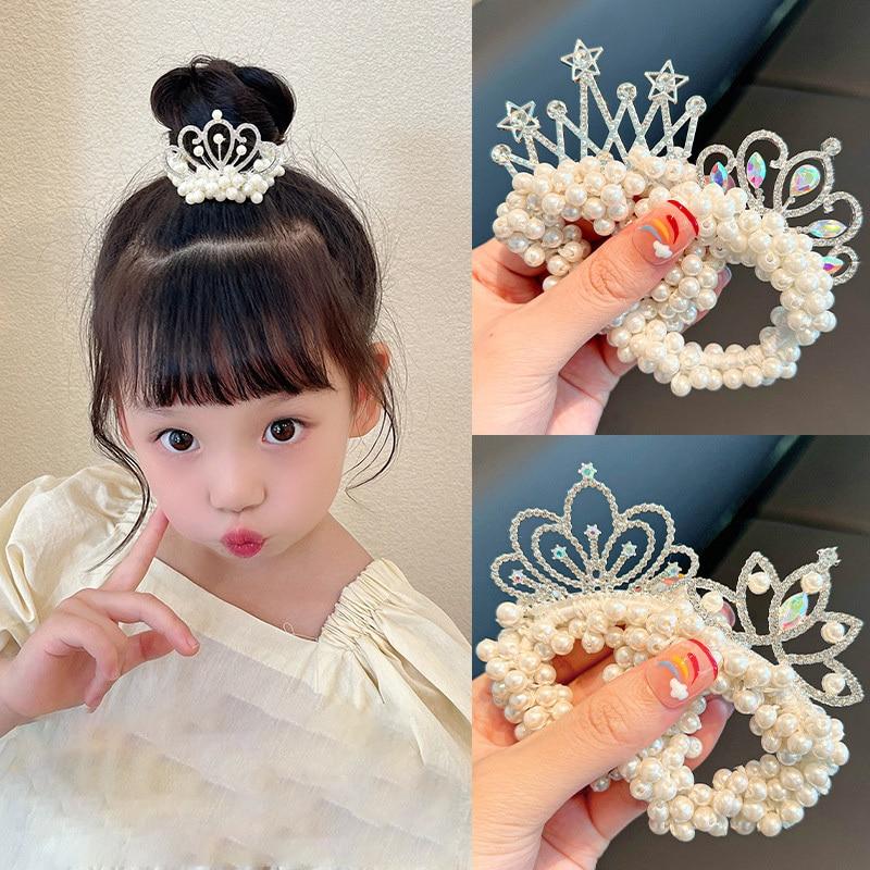New Fashion Pearl Crown Princess Cute Kids Elastic Hair Bands Children Hair Ties Girls Hair Accessories Baby Headwear
