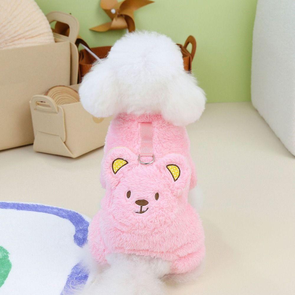 Bear Pattern Dog Warm Jumpsuit Cartoon Puppy Four Legs Clothes  For Autumn and Winter