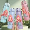 1PC Pink Mermaid Princess Cartoon 750ml Color Plastic Sports Water Bottle Leakproof Flip Straw Lid Suitable for Sports Office Home Use