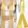 Women Vintage Gold Silver Shiny Necklace Bright Silk Sunscreen Shawl Tassel Evening Dress Scarf
