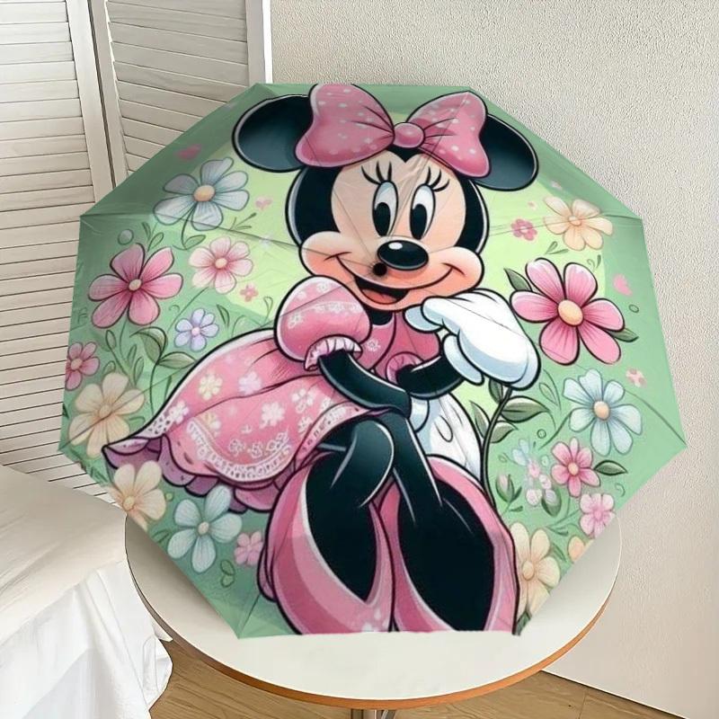 1PC Minnie Mouse flowers Automatic Open/Close Umbrella with Windproof, 8-Rib Sturdy Canopy, Durable Ribs, Fashionable Design, Outdoor Accessory, Fun P